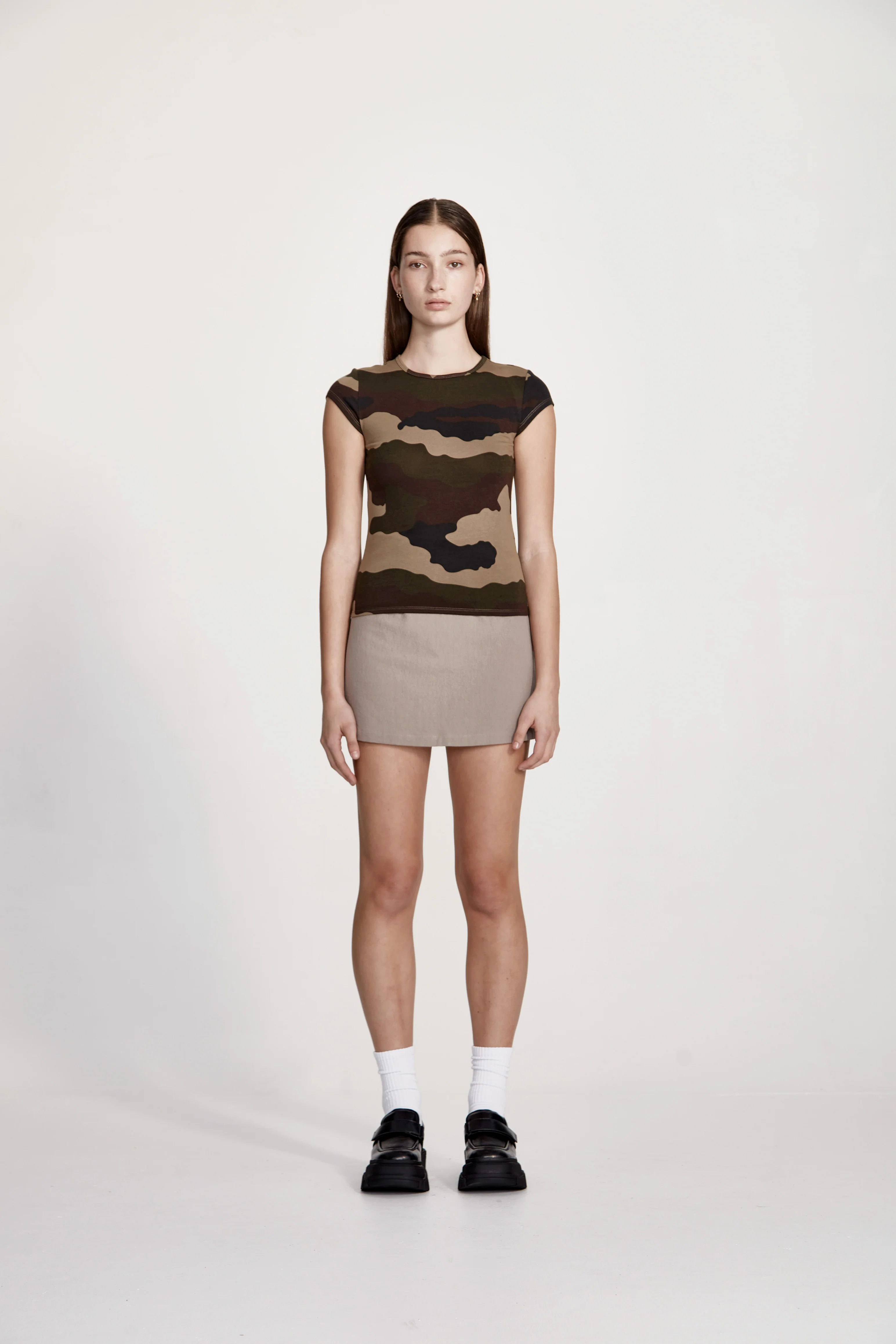 LINEN BLEND MINI SKIRT, SMOKE - Image 3