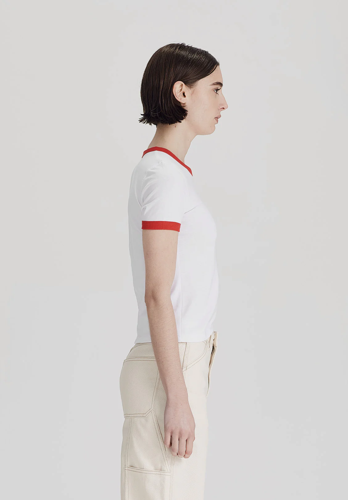 WOMENS RINGER TEE, WHITE WITH RED - Image 3