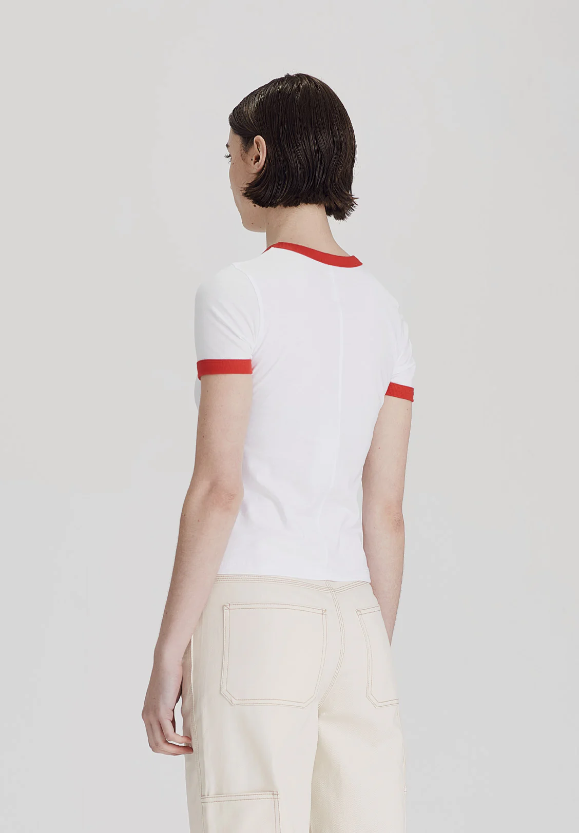 WOMENS RINGER TEE, WHITE WITH RED - Image 4