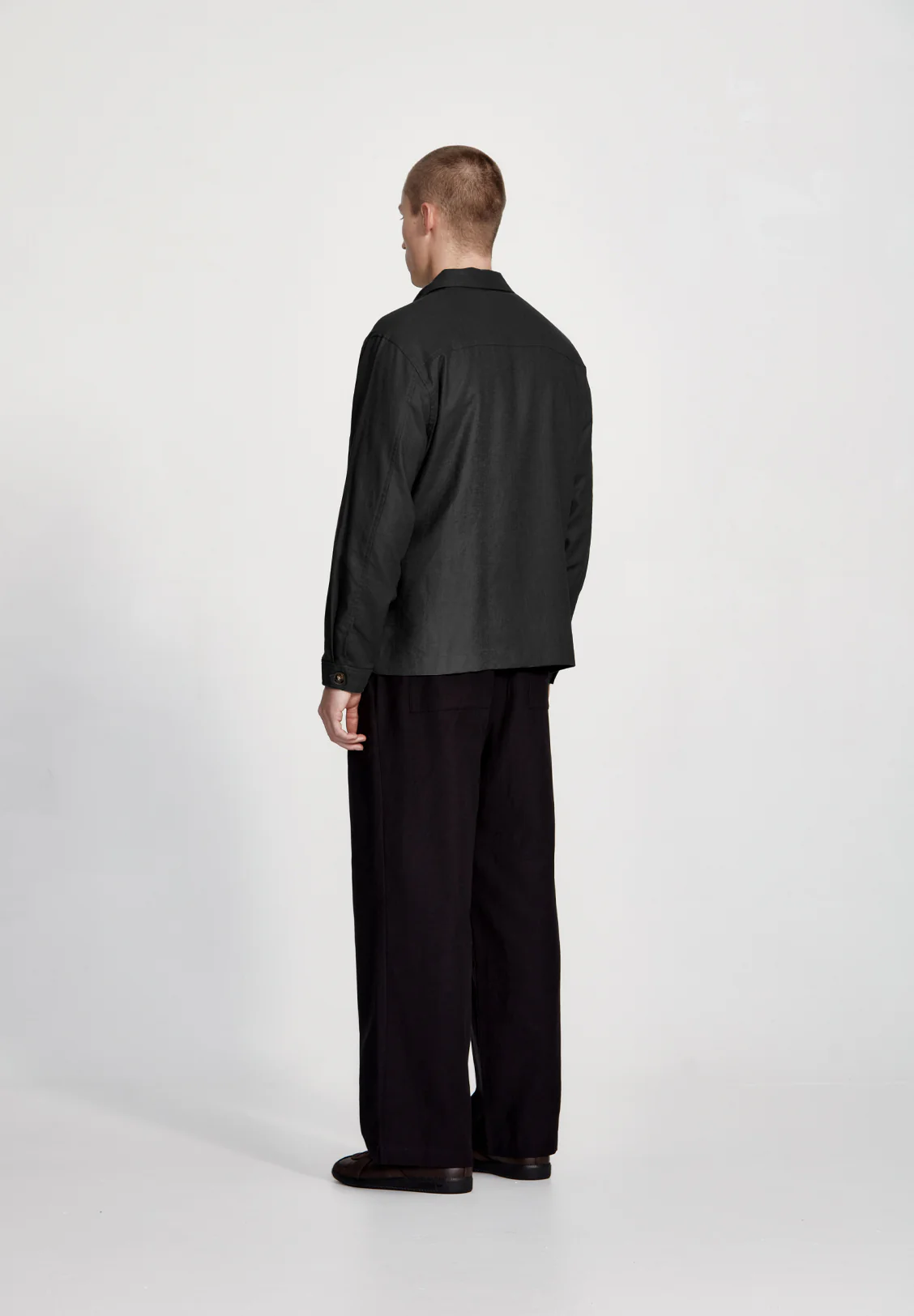 LINEN BLEND OVERSHIRT, BLACK - Image 3