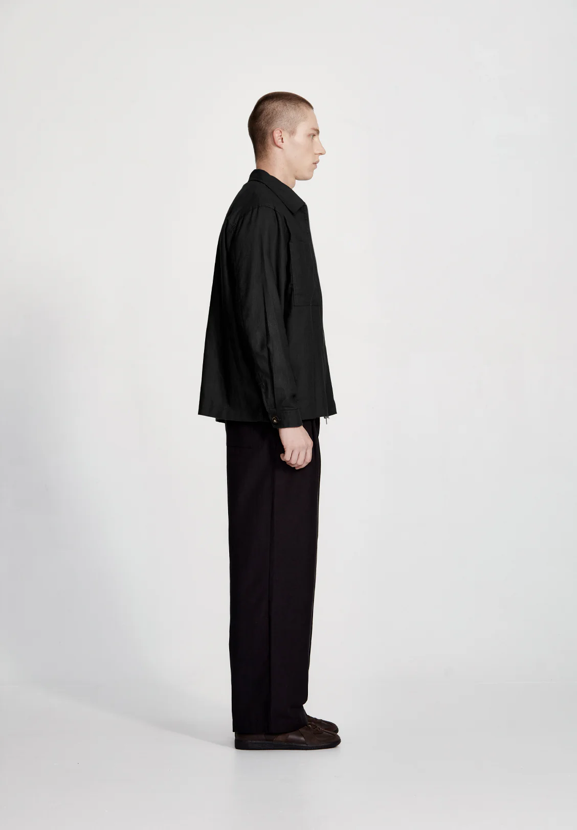 LINEN BLEND OVERSHIRT, BLACK - Image 4